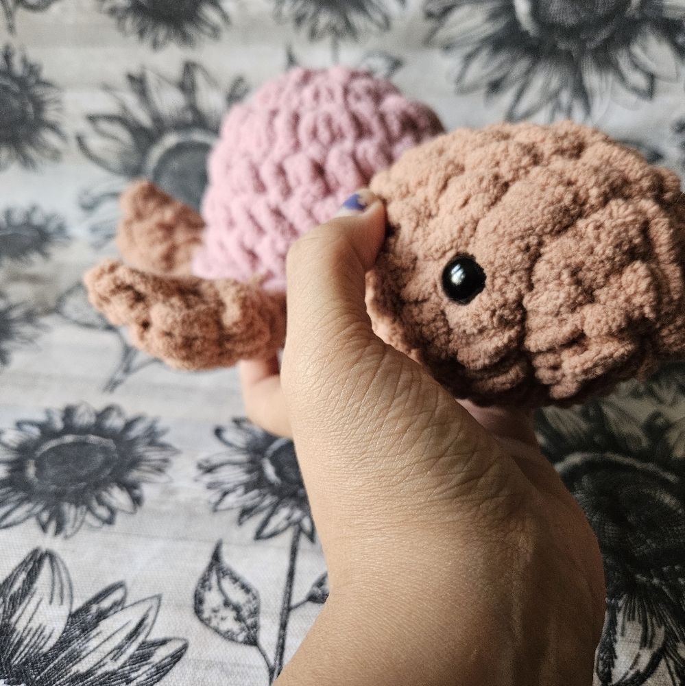 Crochet Brown Pink Turtle Amigurumi Plushie